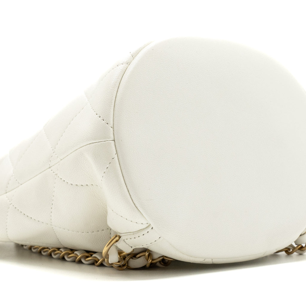 Chanel Round Handle Bucket Backpack Lambskin White