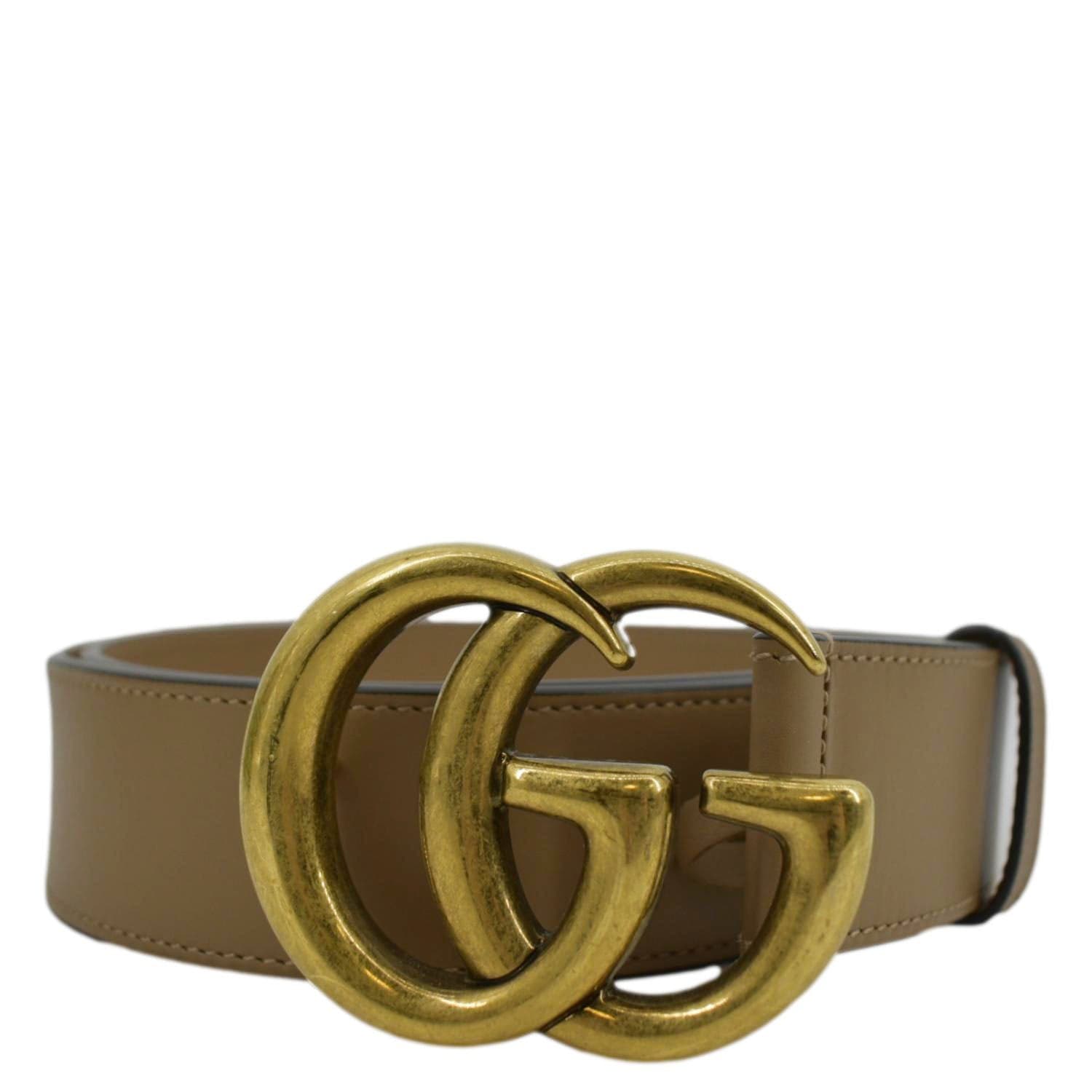 GUCCI Double G Buckle Leather Belt Size 80.32 Tan 400593
