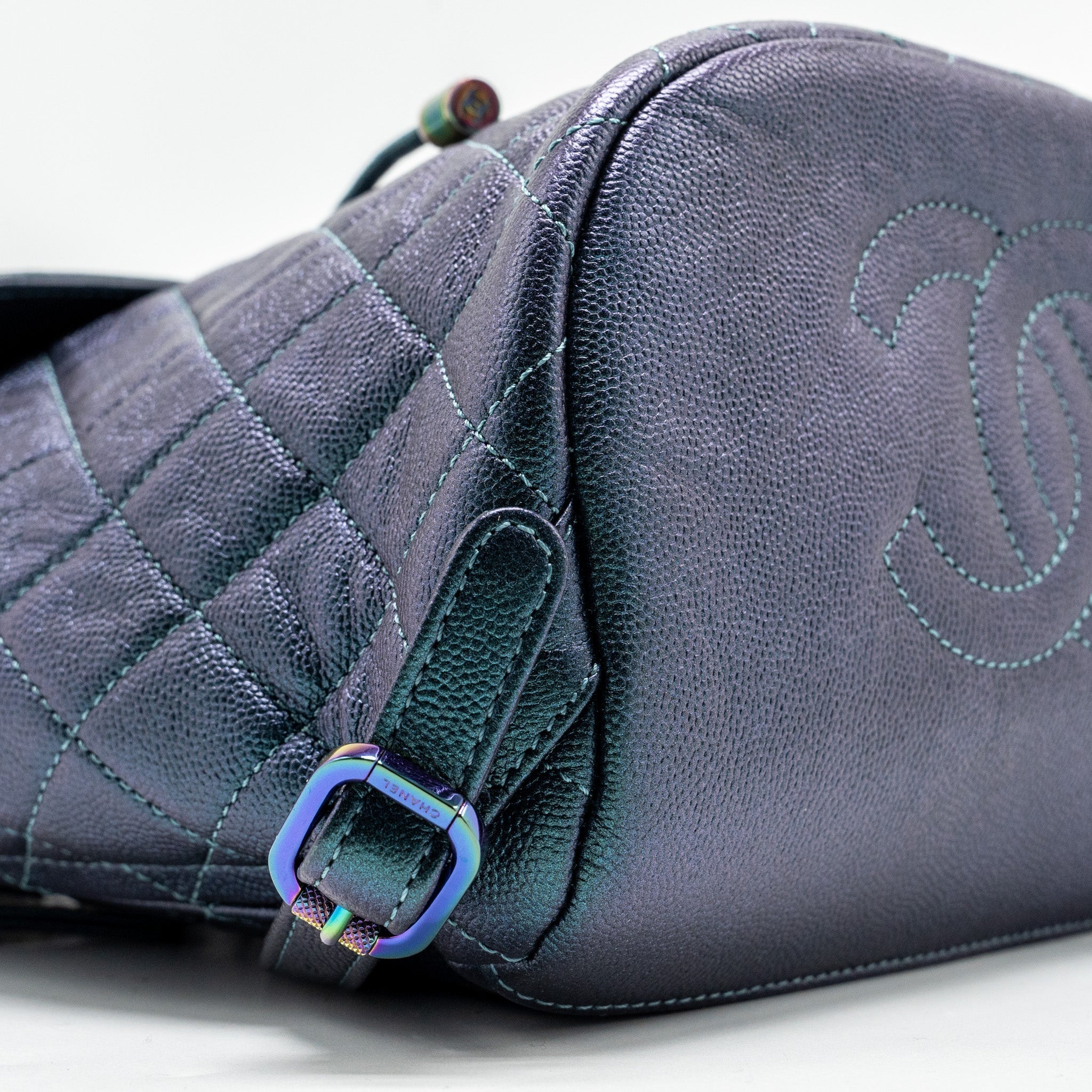 Chanel 18b Filigree Backpack Caviar Iridescent Dark Turquoise Multicolour Hardware
