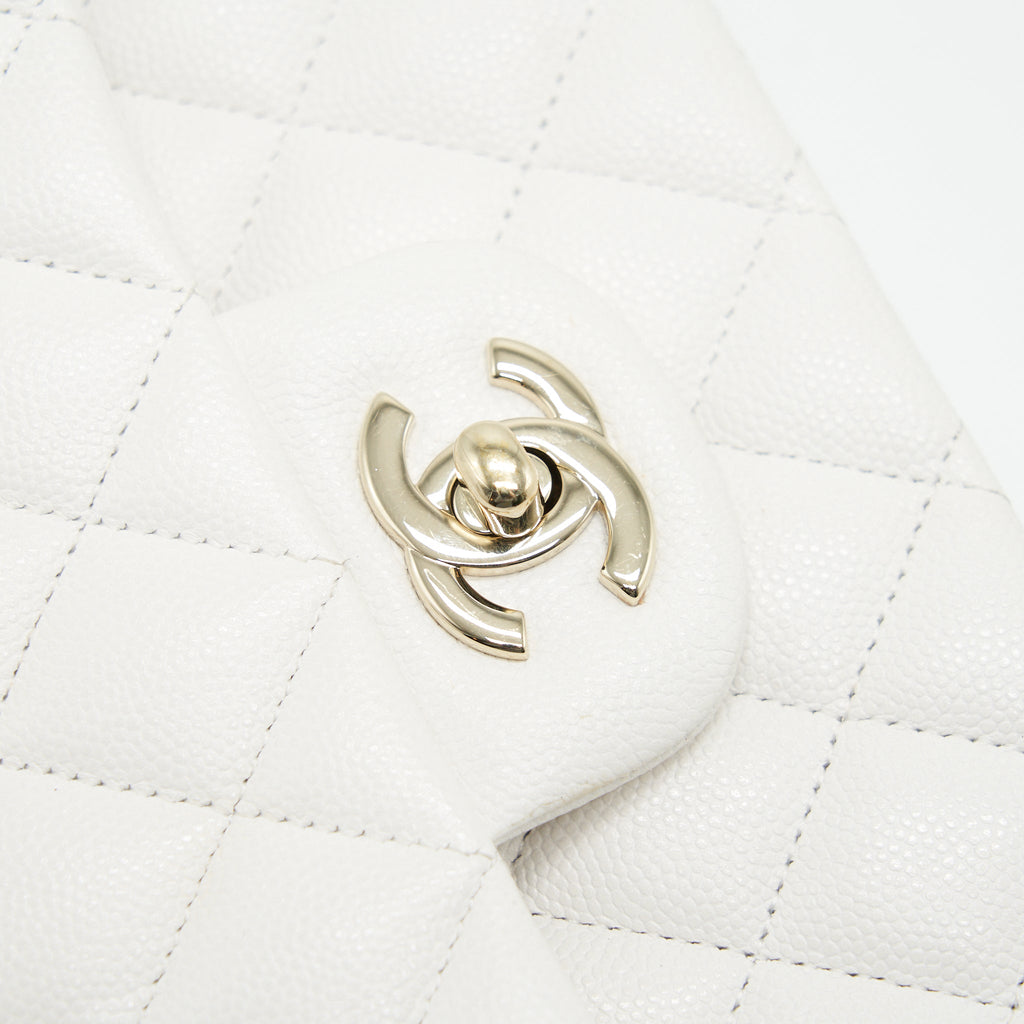 Chanel Medium Classic Double flap Bag Caviar White with L