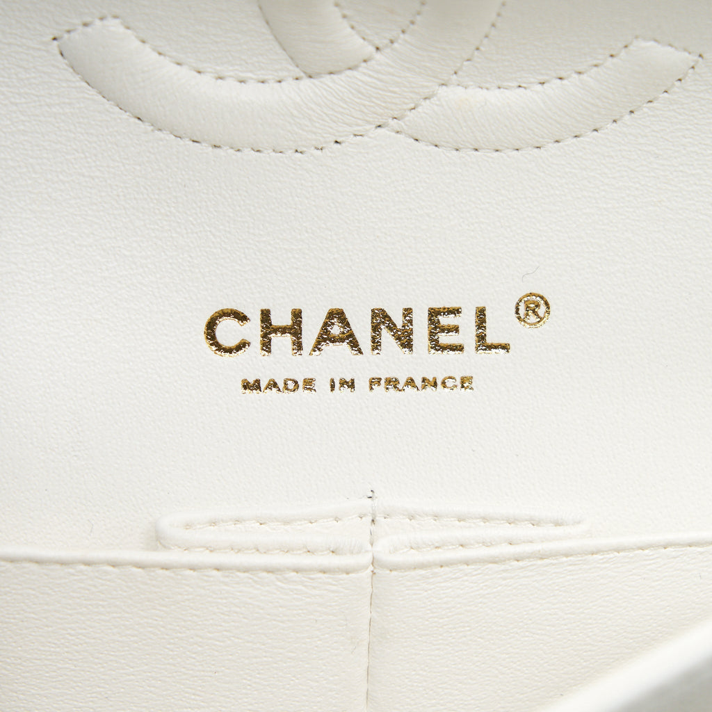 Chanel Medium Classic Double flap Bag Caviar White with L