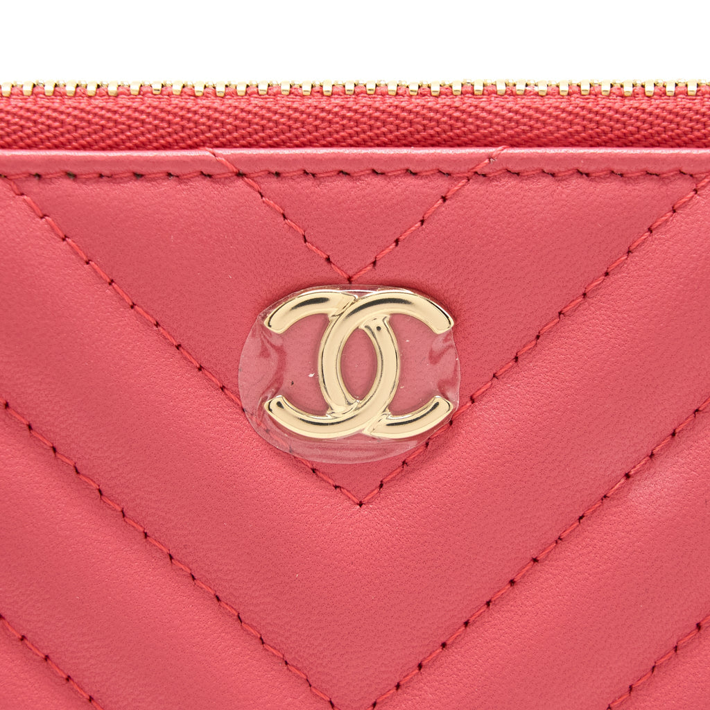 Chanel Chevron Clutch Lambskin Pink L
