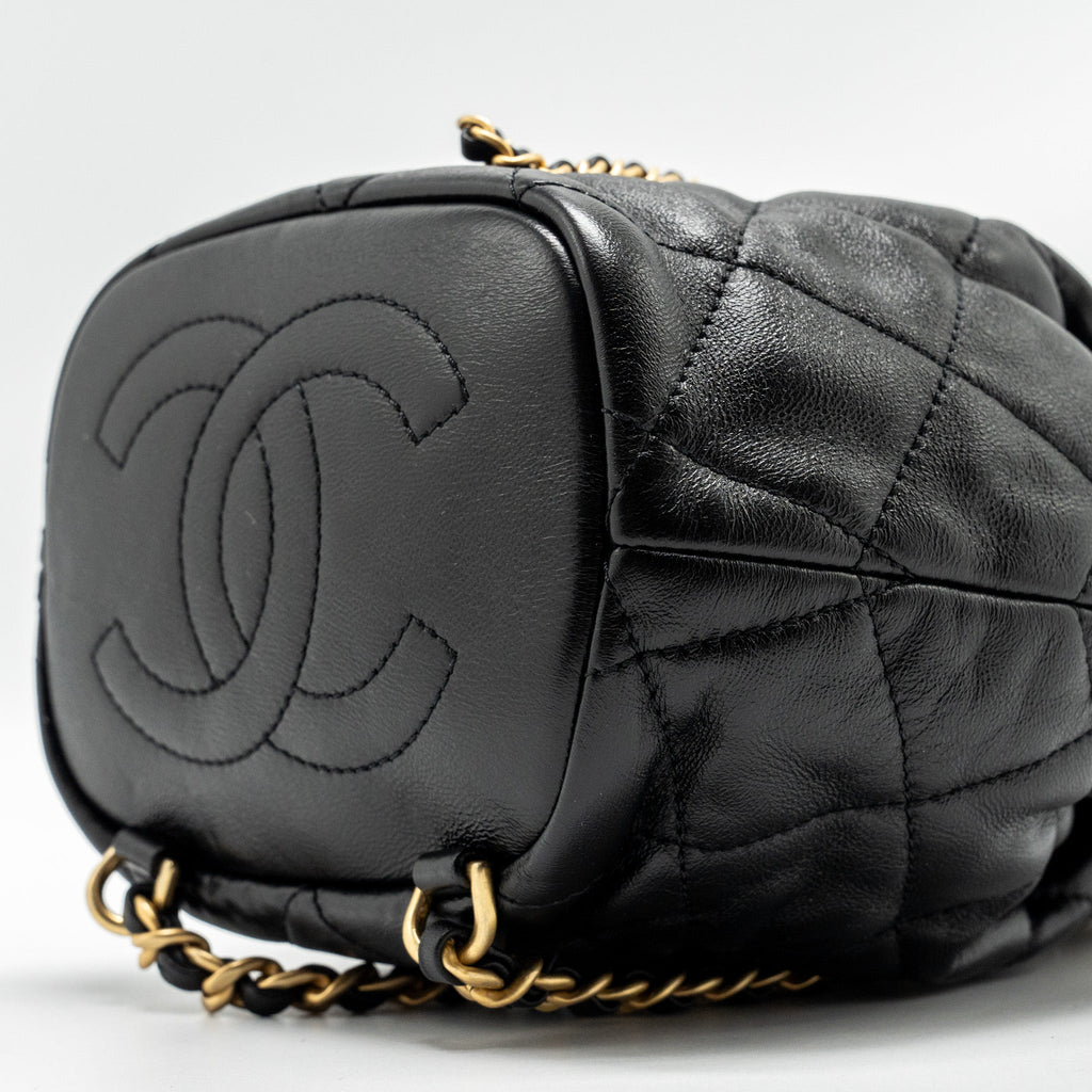Chanel 22S Candy Chains Mini Bucket Backpack Lambskin Black  (Microchip)