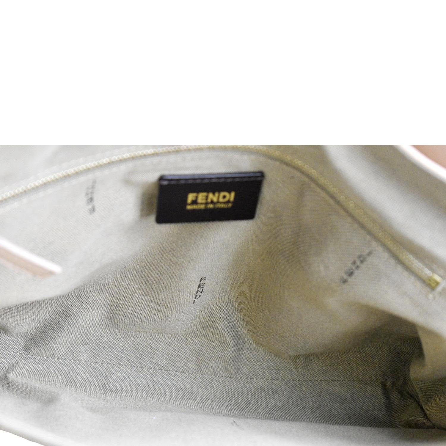 FENDI Claudia Pequin Embossed Leather Crossbody Bag Beige