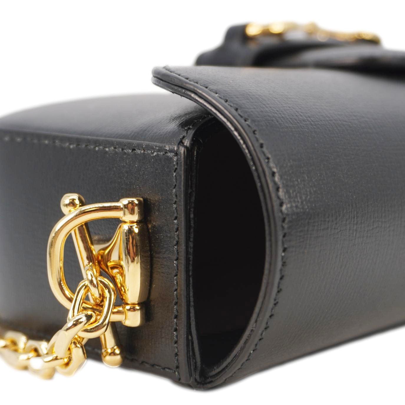 GUCCI Horsebit 1955 Small Leather Shoulder Bag Black 735178