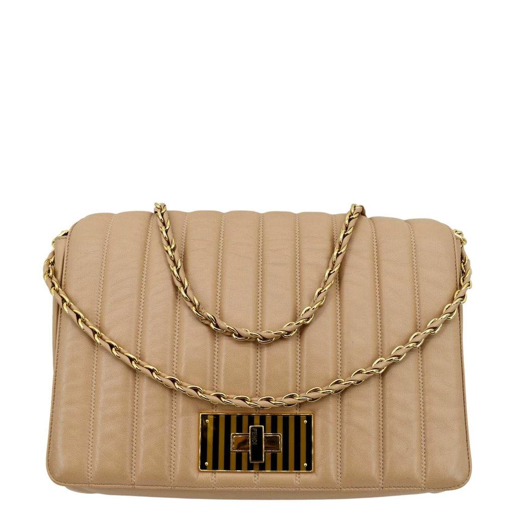 FENDI Claudia Pequin Embossed Leather Crossbody Bag Beige