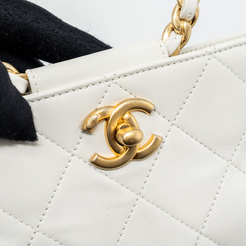 Chanel Round Handle Bucket Backpack Lambskin White