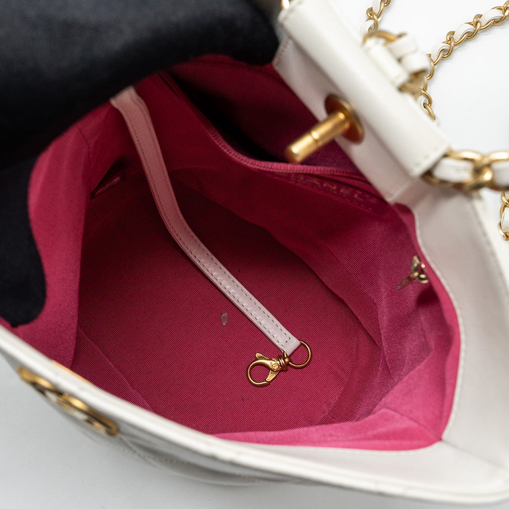 Chanel Round Handle Bucket Backpack Lambskin White