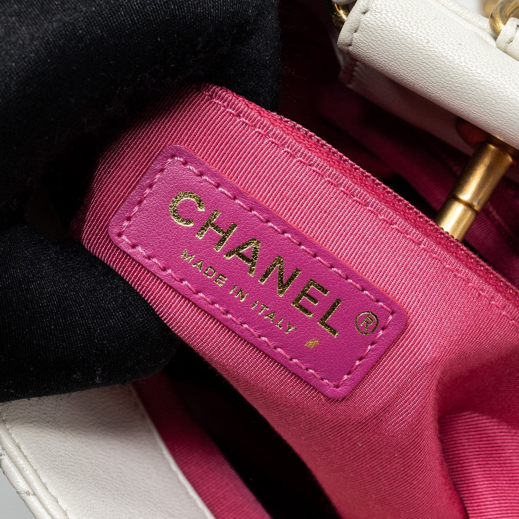 Chanel Round Handle Bucket Backpack Lambskin White