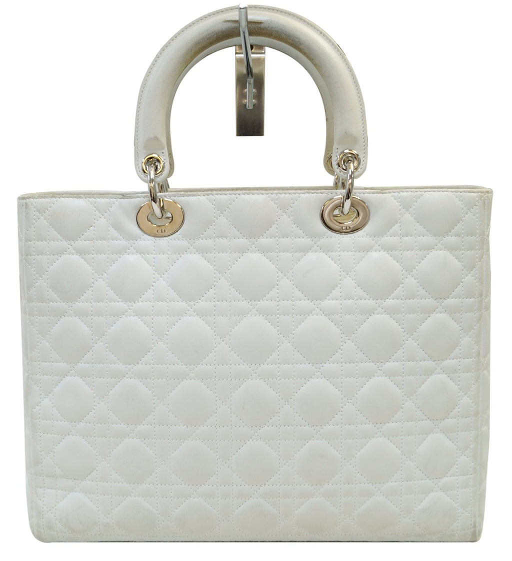 CHRISTIAN DIOR White Lambskin Leather Large Lady Dior Shoulder Bag