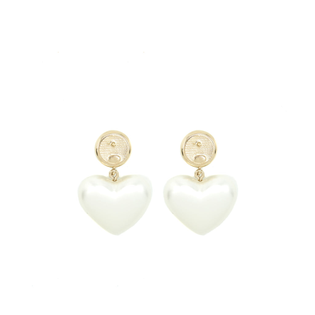 Chanel Heart Pearl Crystals CC Logo Earrings L