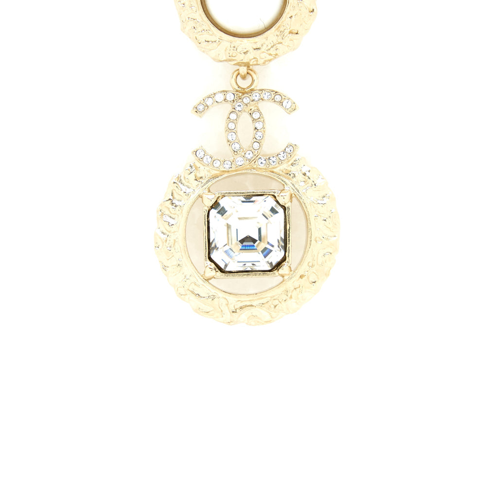Chanel CC Logo With Pearls And Square Crystals Earrings L