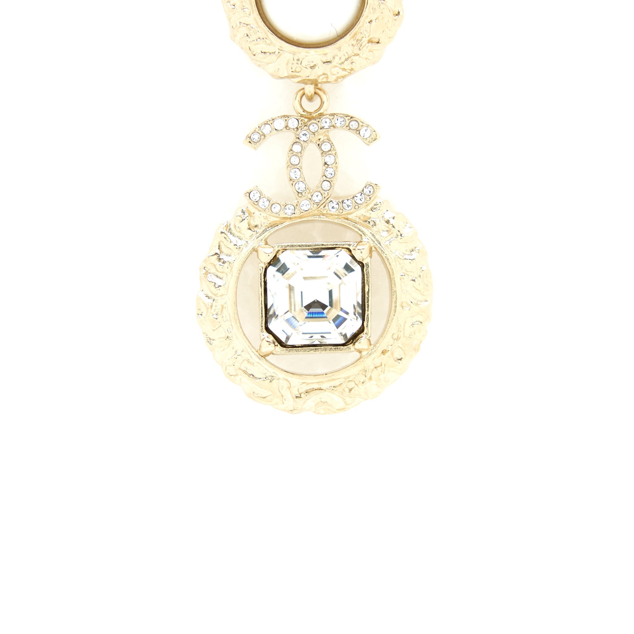 Chanel CC Logo With Pearls And Square Crystals Earrings L