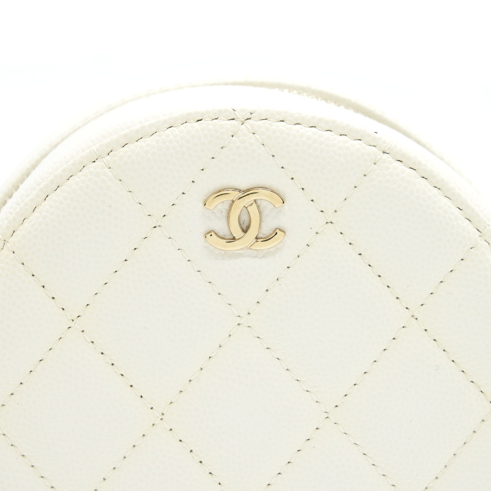 Chanel mini round Bag with Chain Caviar White L