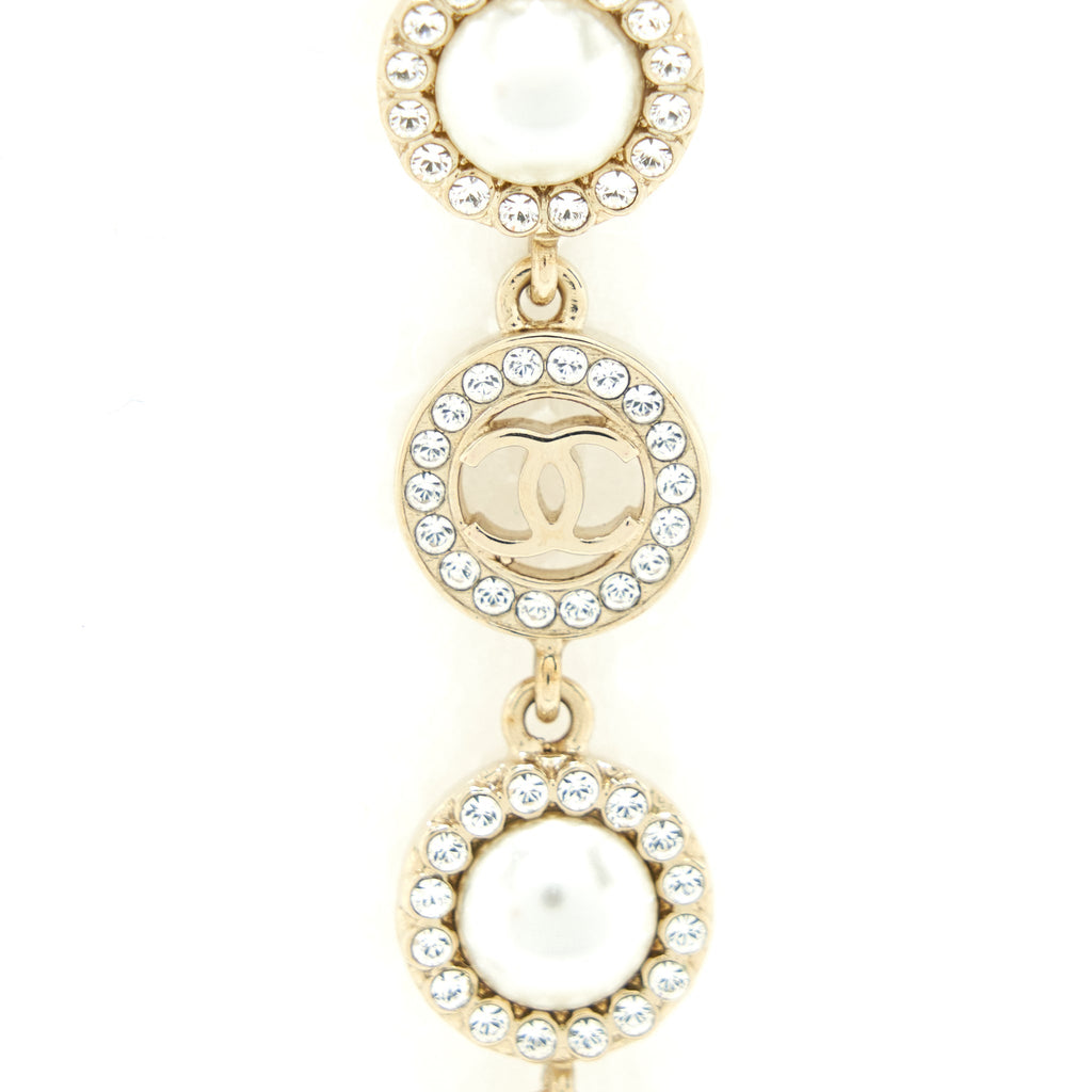 Chanel Crystals CC Logo And Pearls Round Drop Earrings L