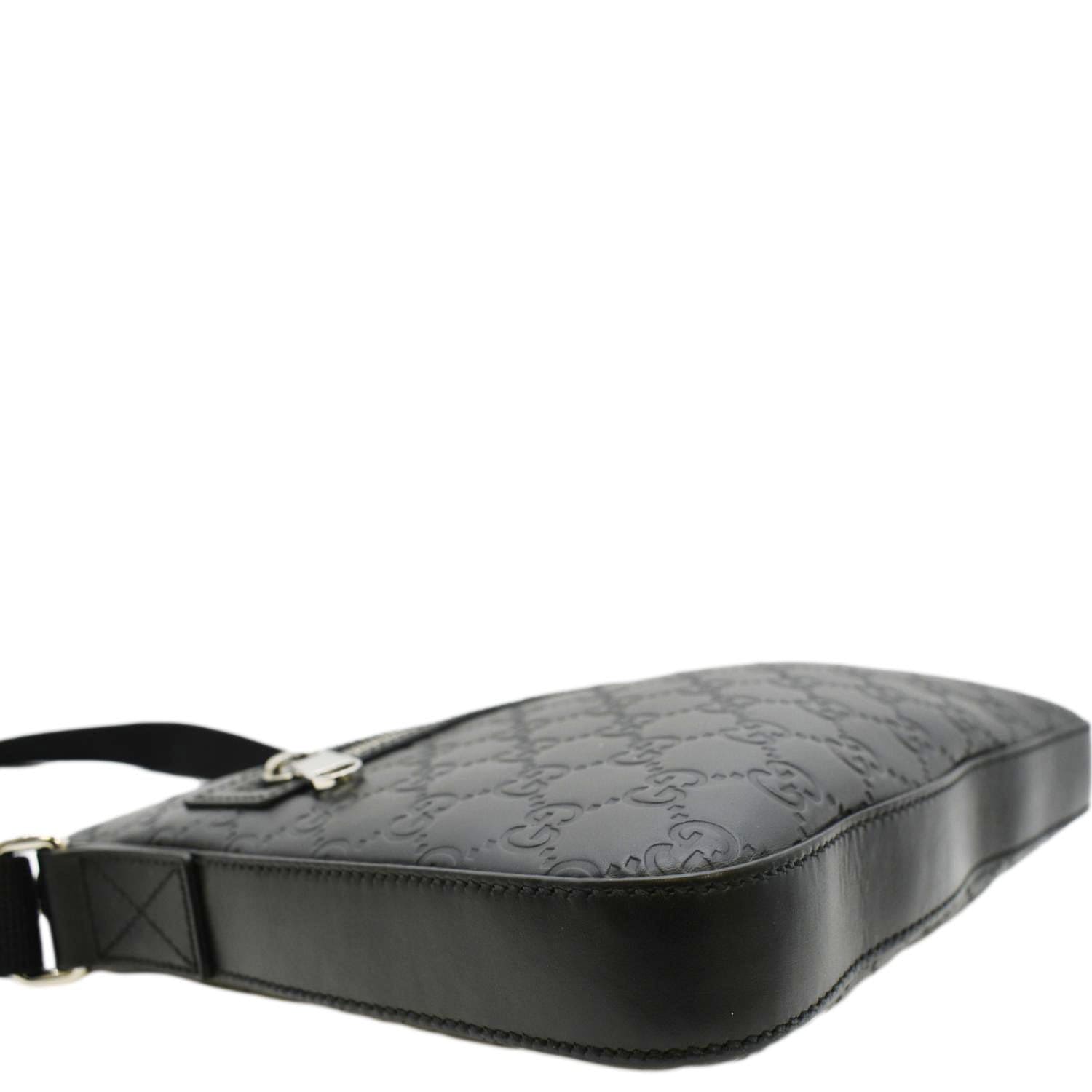 GUCCI GG Signature Leather Messenger Bag Black 406410