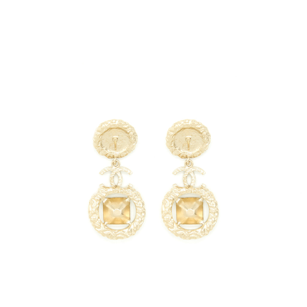 Chanel CC Logo With Pearls And Square Crystals Earrings L