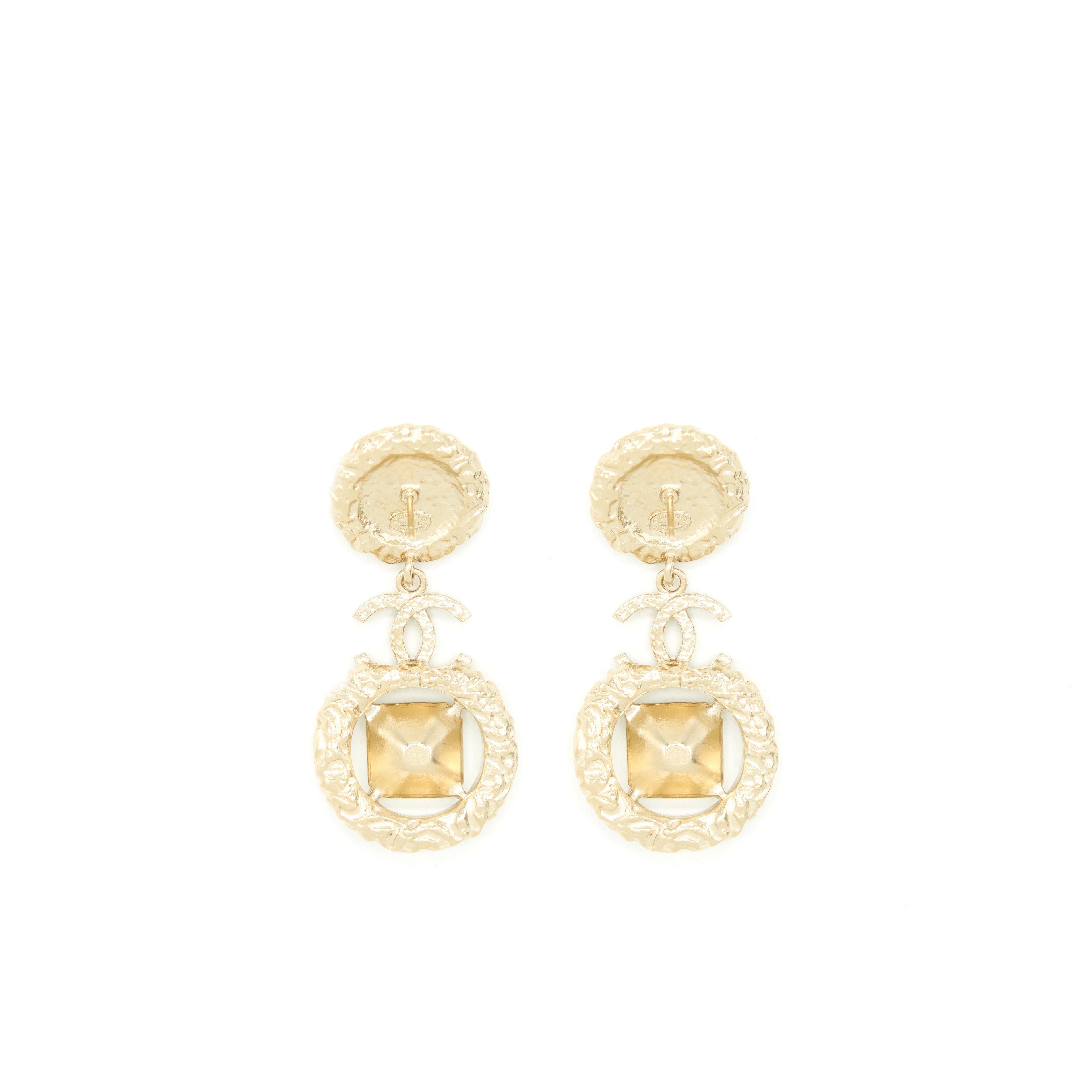 Chanel CC Logo With Pearls And Square Crystals Earrings L