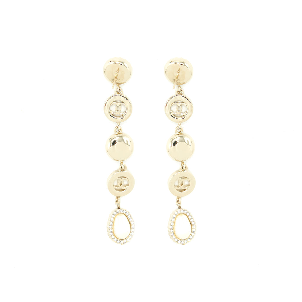 Chanel Crystals CC Logo And Pearls Round Drop Earrings L