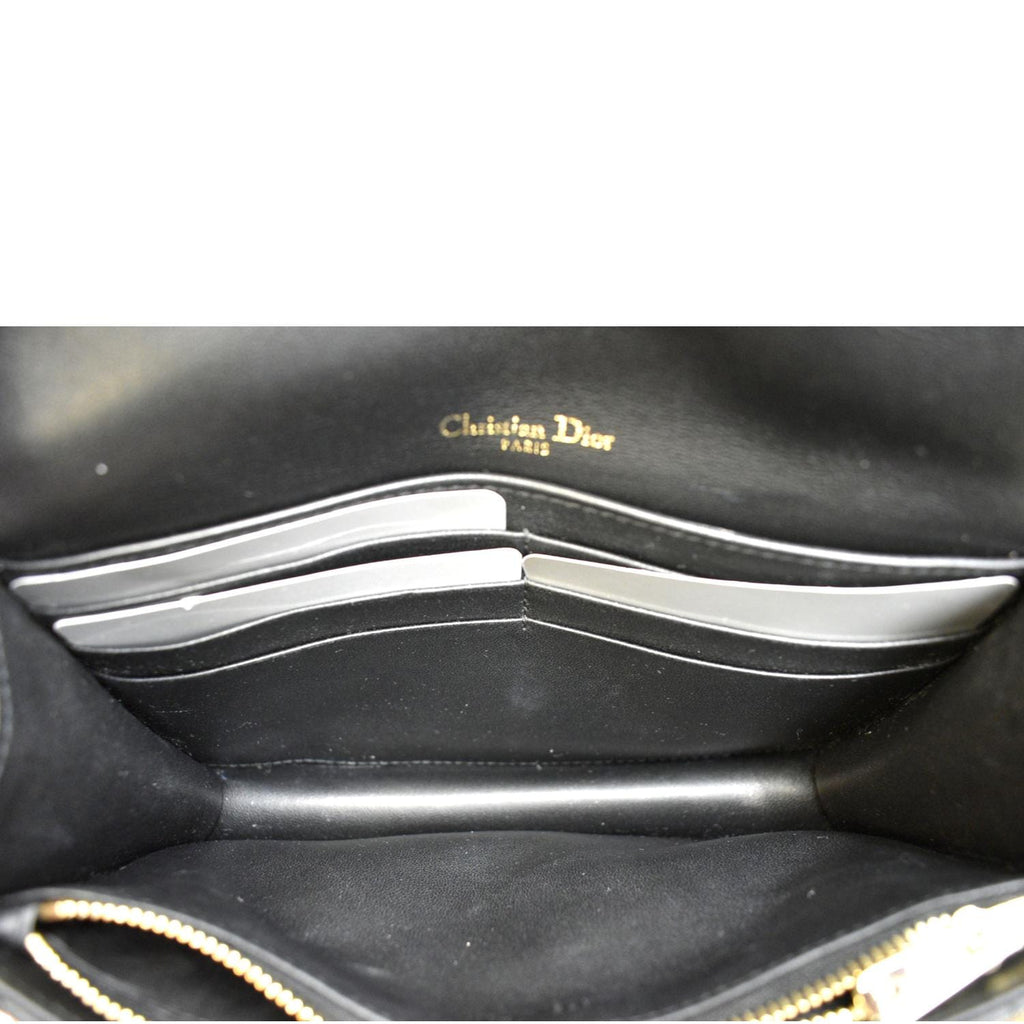 CHRISTIAN DIOR Lady Dior Leather Shoulder Chain Wallet Black