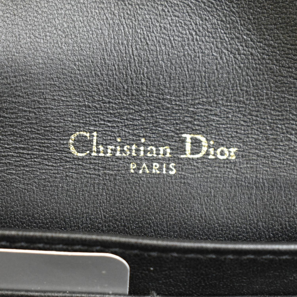 CHRISTIAN DIOR Lady Dior Leather Shoulder Chain Wallet Black