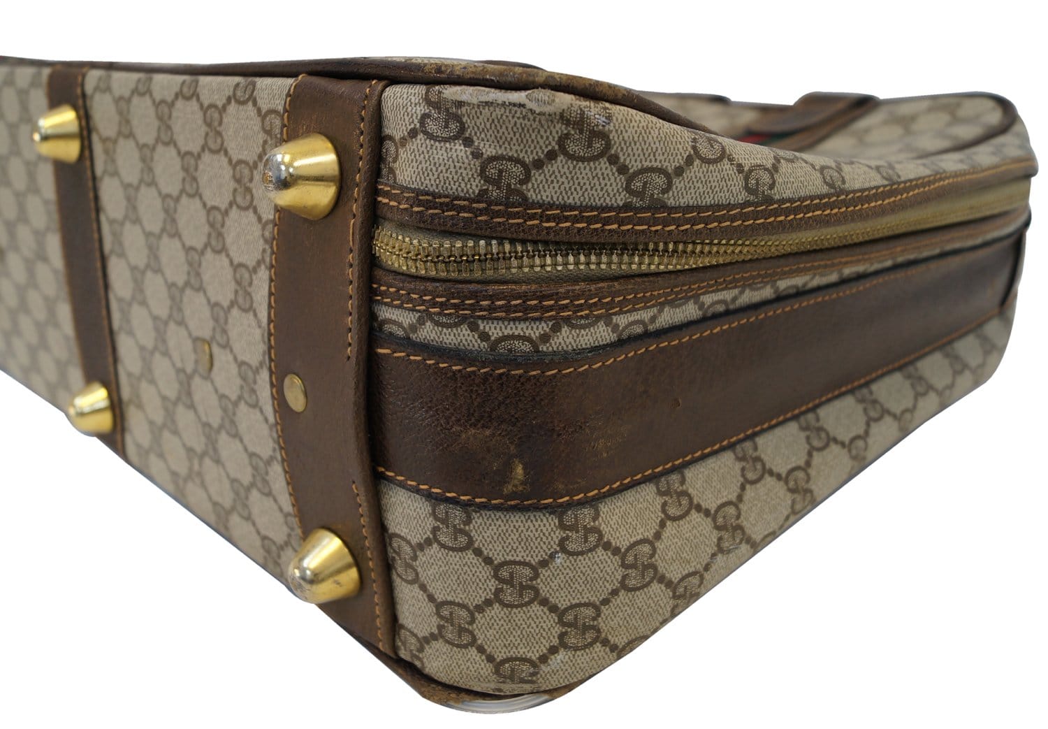 GUCCI Classic GG Monogram Canvas Brown Stripes Suitcase Bag