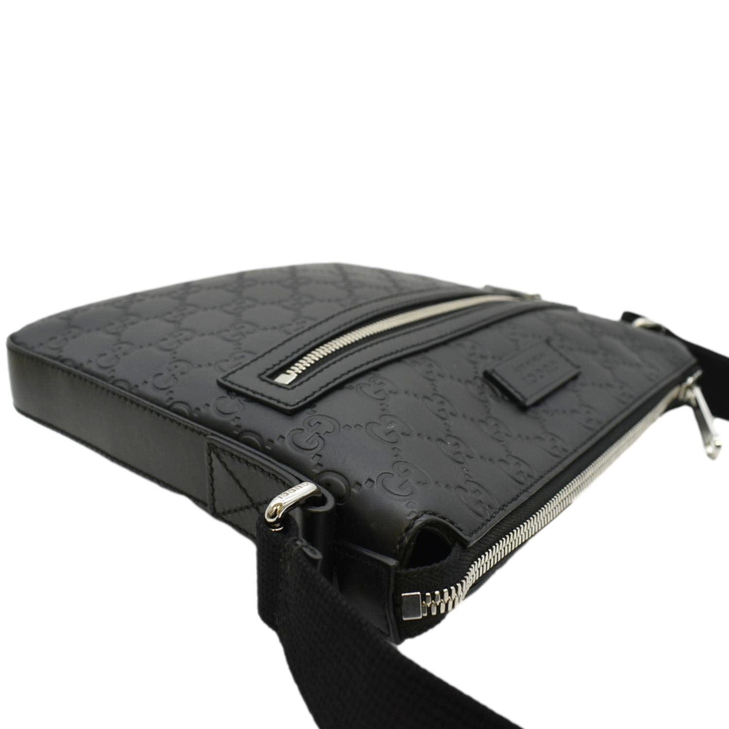 GUCCI GG Signature Leather Messenger Bag Black 406410