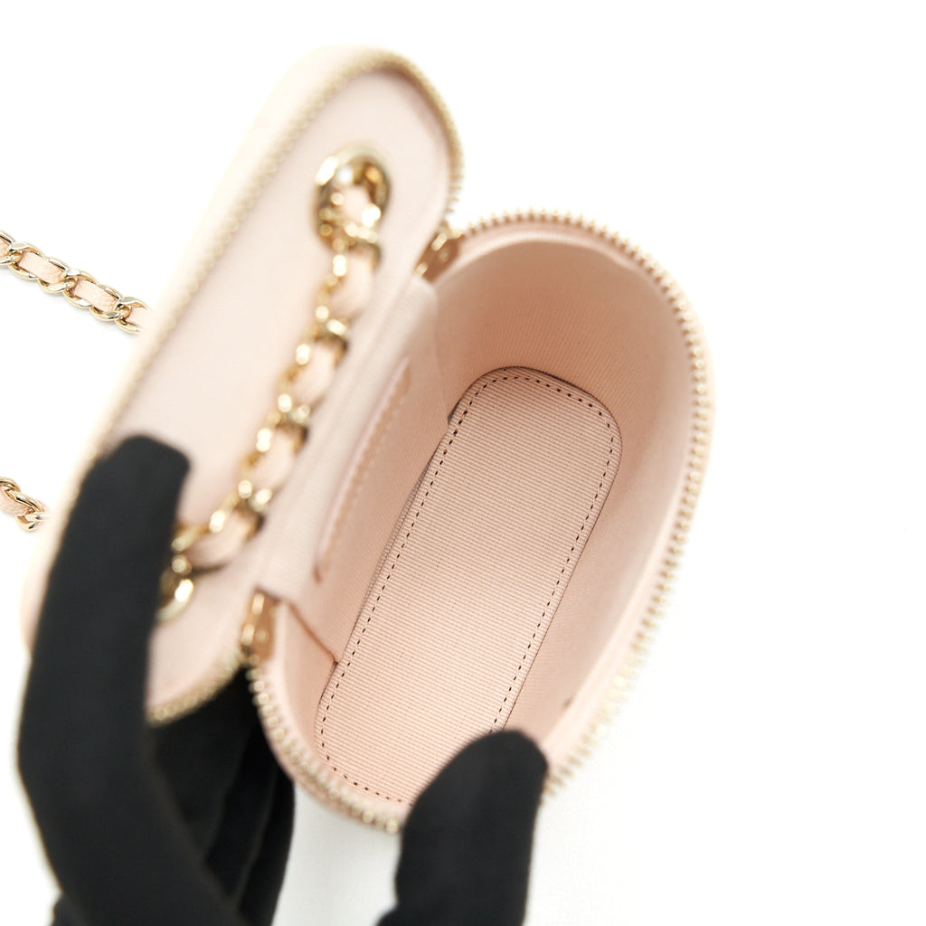 Chanel 22C Light Beige Caviar Vertical Vanity With Chain L