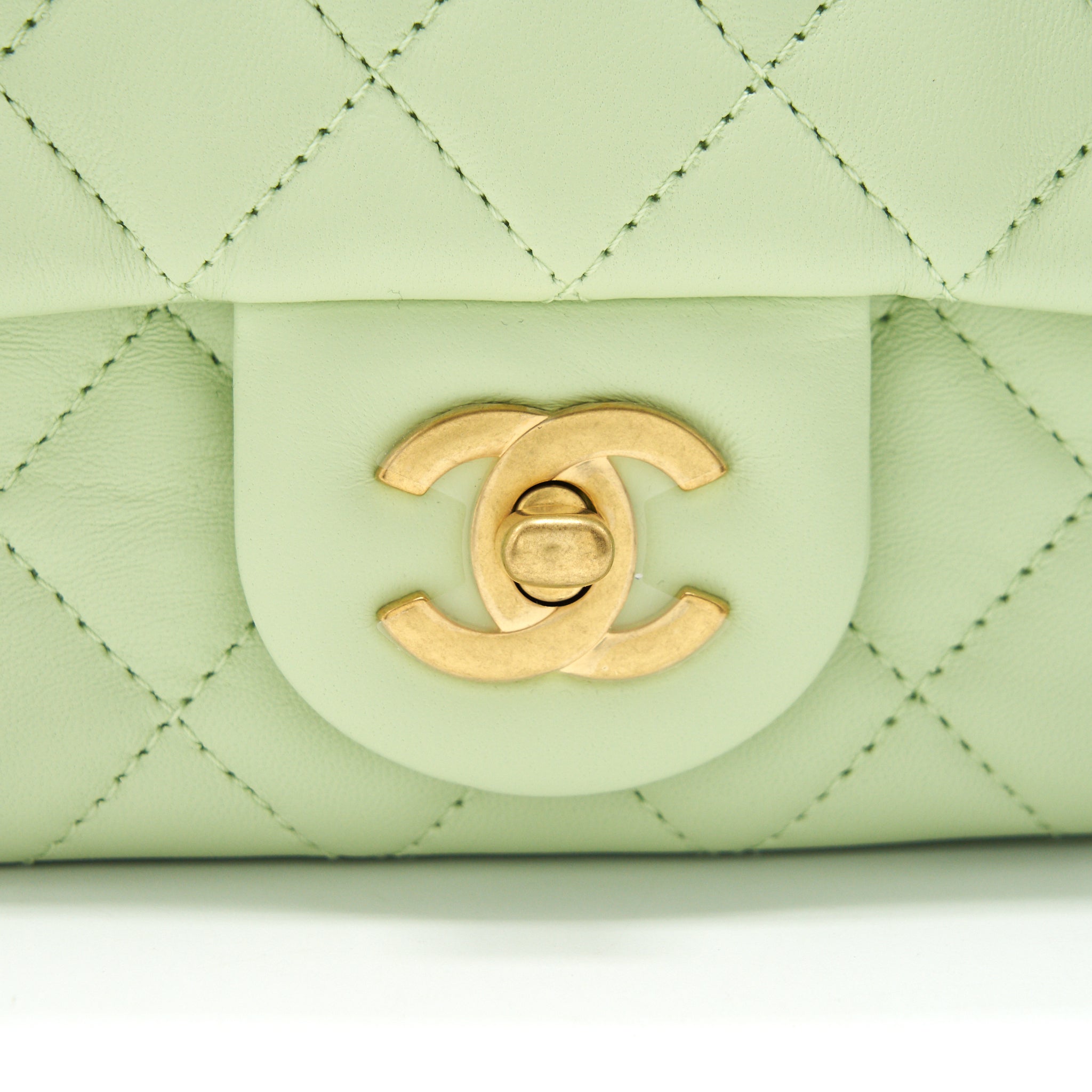 Chanel 22C Pearl Crush Mini Square Flap Bag Light Green