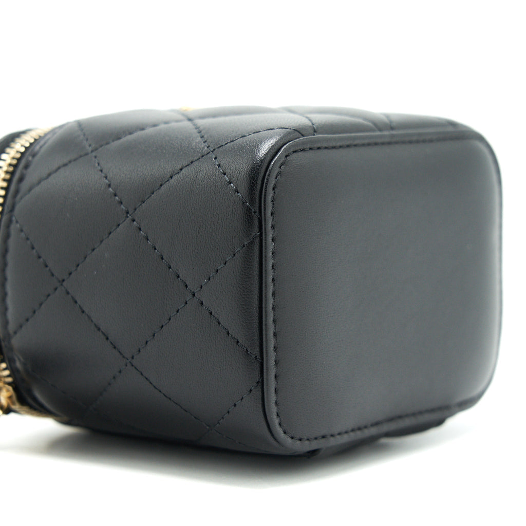 Chanel 22C Pearl Crush Mini Vanity With Chain Lambskin Black