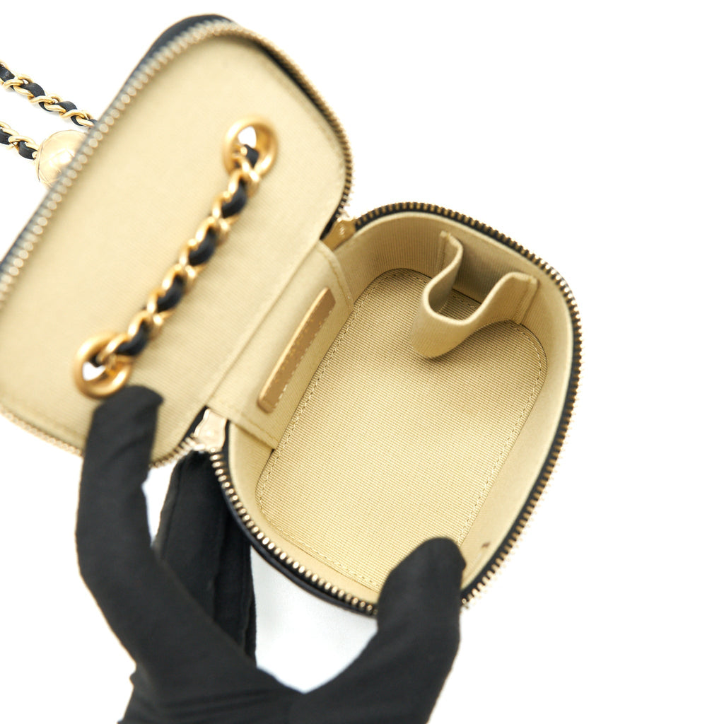Chanel 22C Pearl Crush Mini Vanity With Chain Lambskin Black