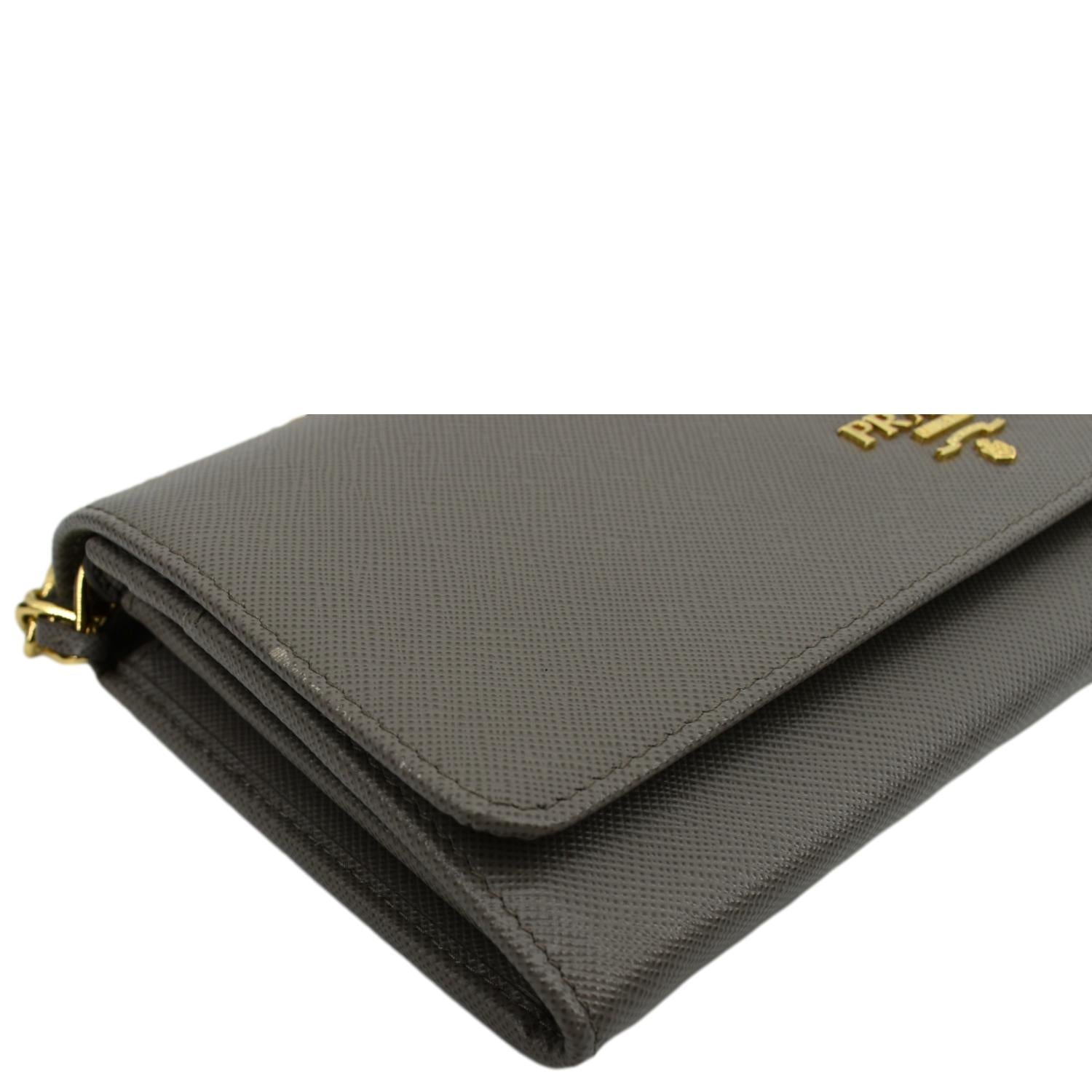 PRADA Saffiano Leather Wallet on Chain Clutch Crossbody Bag Argilla 1mt290