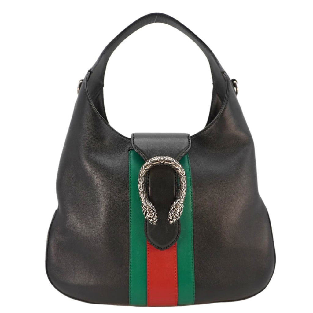 GUCCI Dionysus Medium Web Leather Hobo Shoulder Bag Black 444072