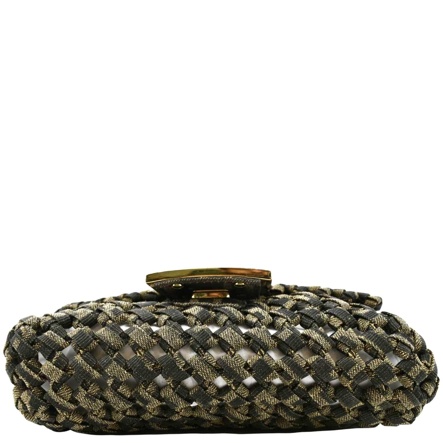 FENDI Mini Baguette Woven Jacquard Fabric Shoulder Bag Brown