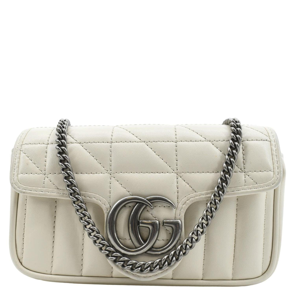 GUCCI GG Marmont Super Mini Matelasse Leather Shoulder Bag White 476433