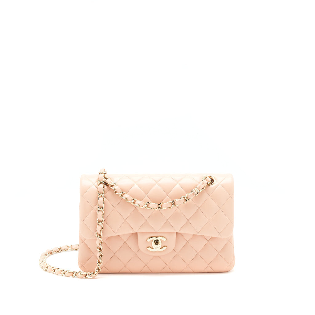 Chanel Small Classic Double Flap Bag Lambskin Pink L