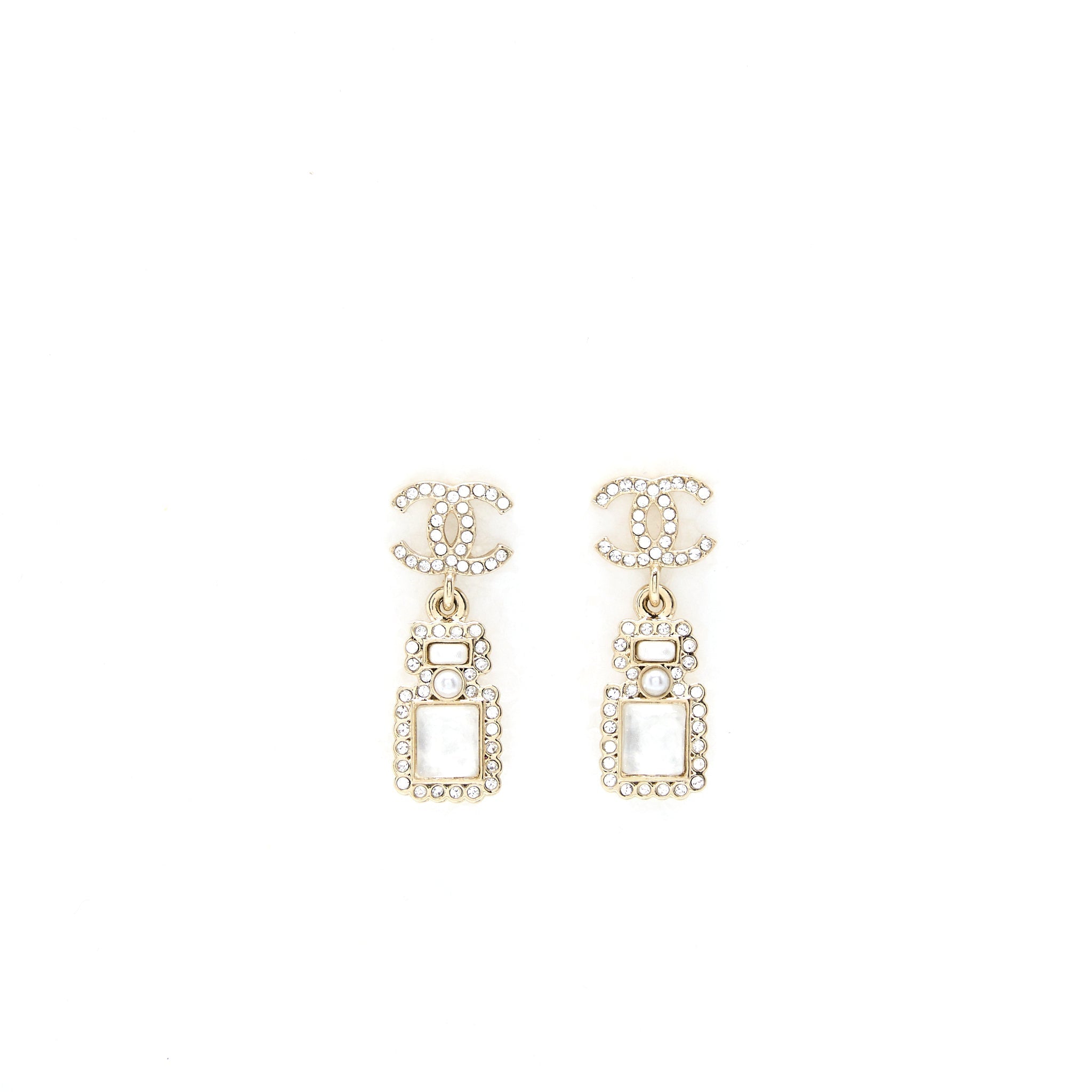 Chanel Crystal And Stud CC Perfume Drop Earring L
