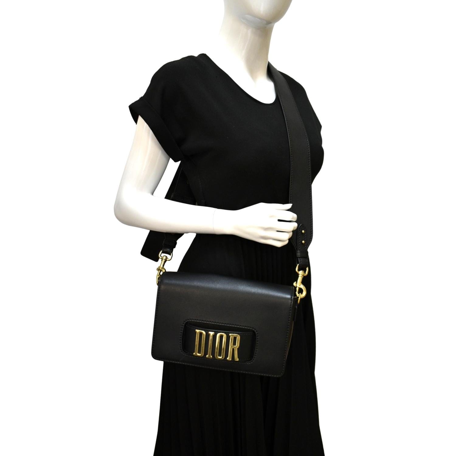 CHRISTIAN DIOR Dio(r)evolution Flap Calfskin Crossbody Bag Black