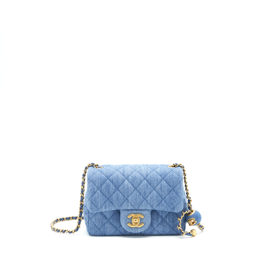 Chanel 22C Denim Pearl Crush Mini Square Flap Bag