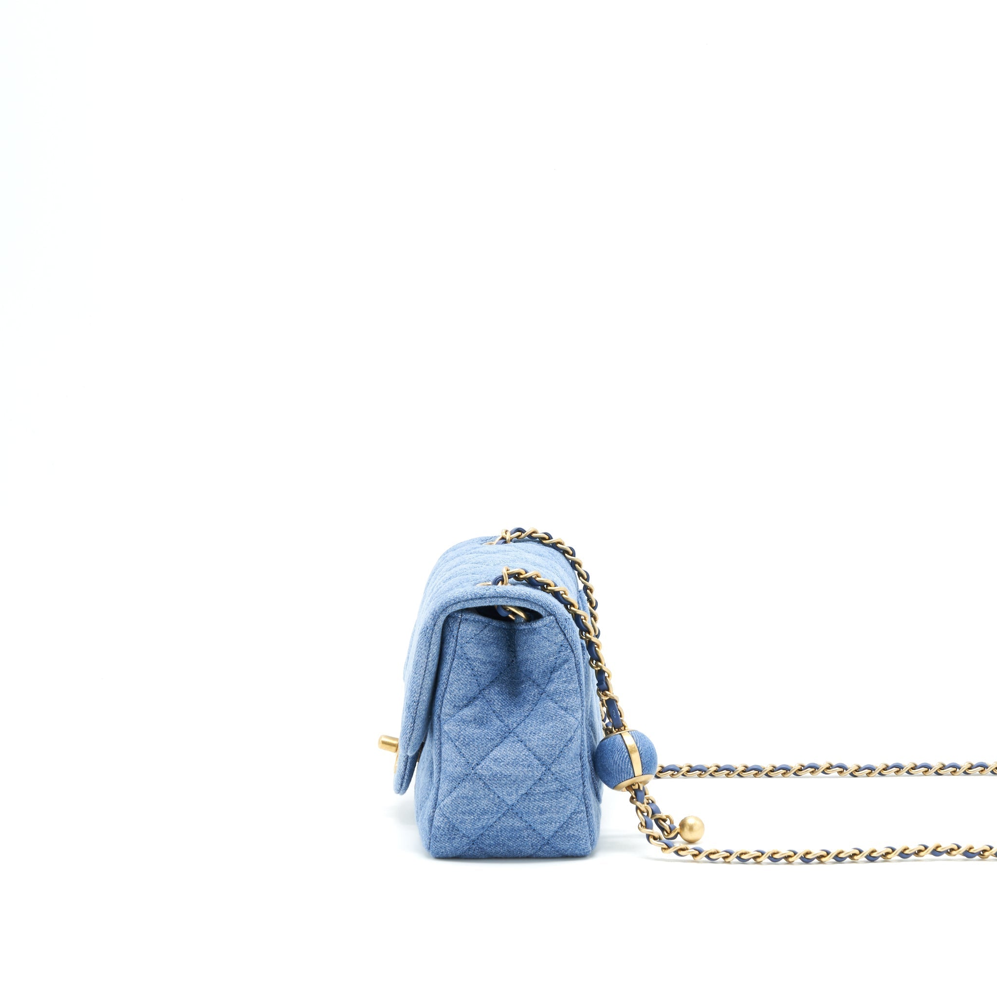 Chanel 22C Denim Pearl Crush Mini Square Flap Bag