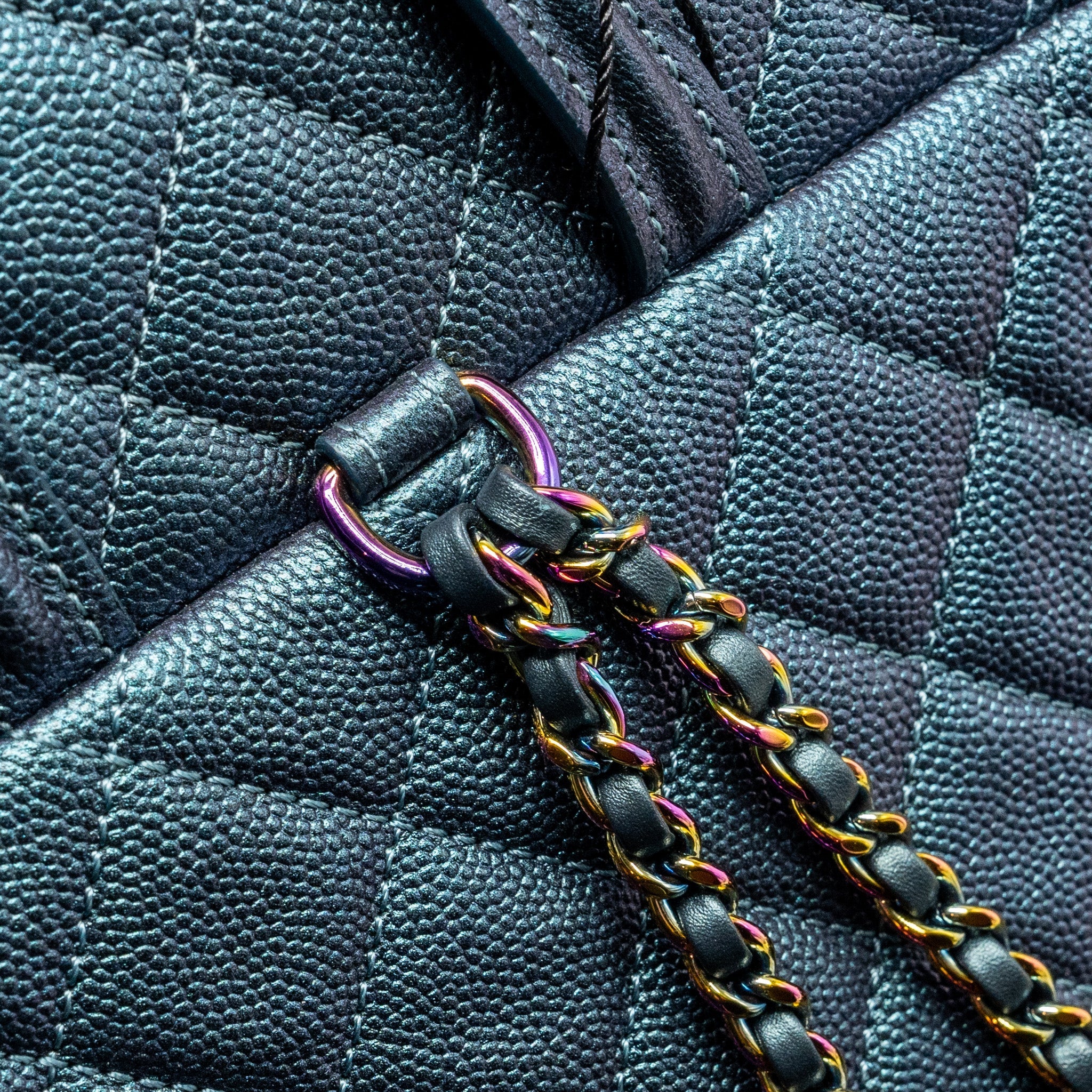 Chanel 18b Filigree Backpack Caviar Iridescent Dark Turquoise Multicolour Hardware