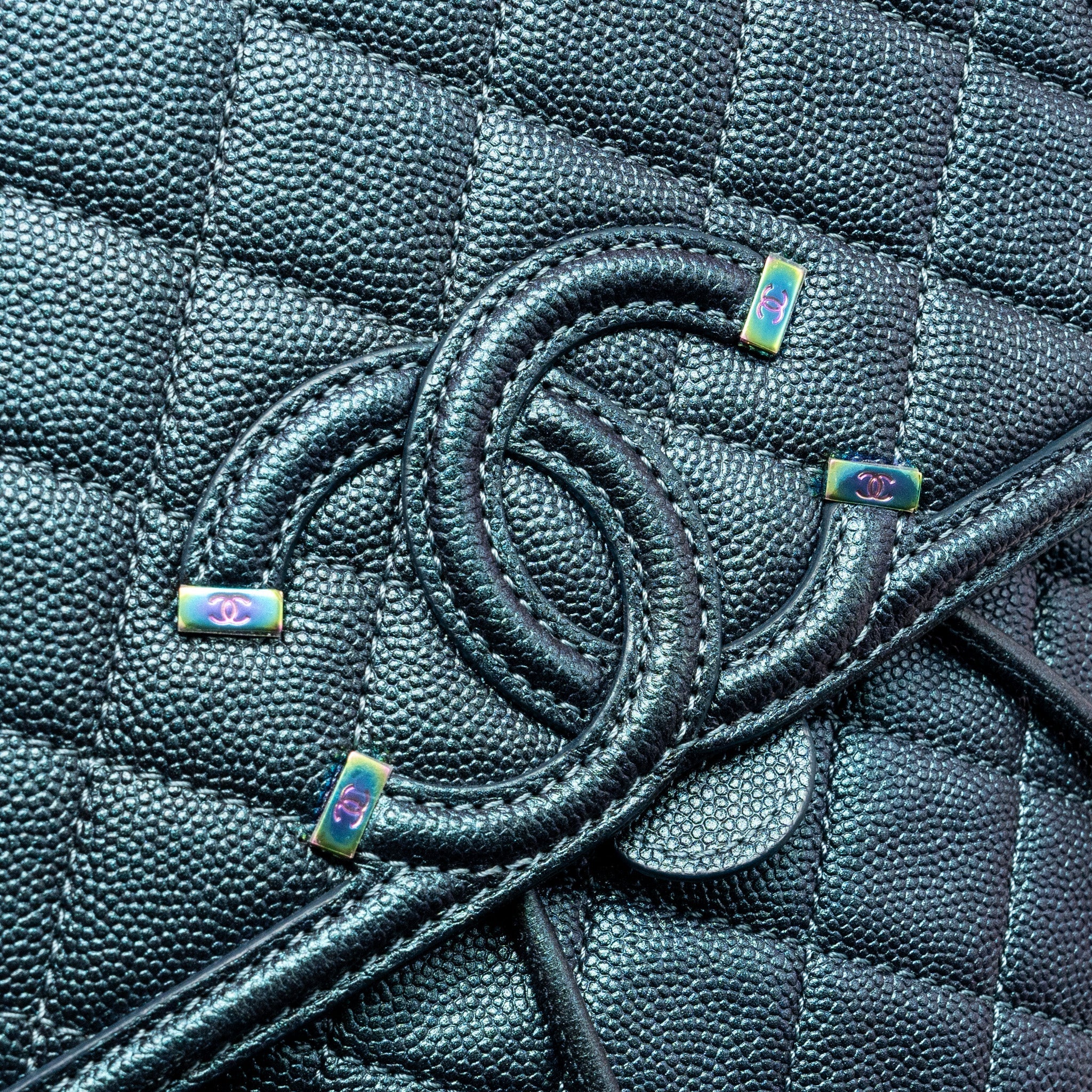 Chanel 18b Filigree Backpack Caviar Iridescent Dark Turquoise Multicolour Hardware