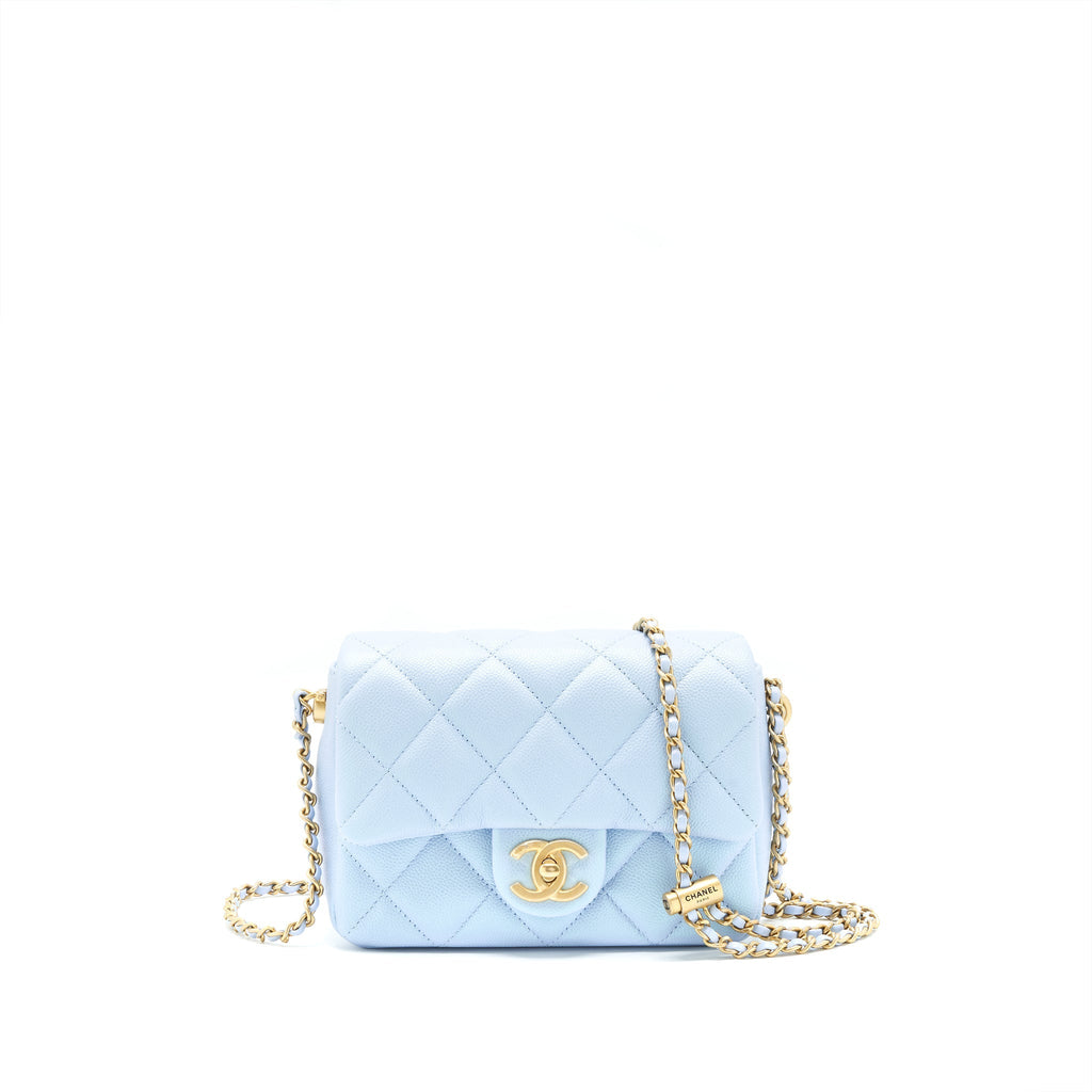 Chanel 21K My Perfect Mini Flap Bag Caviar Iridescent Light Blue