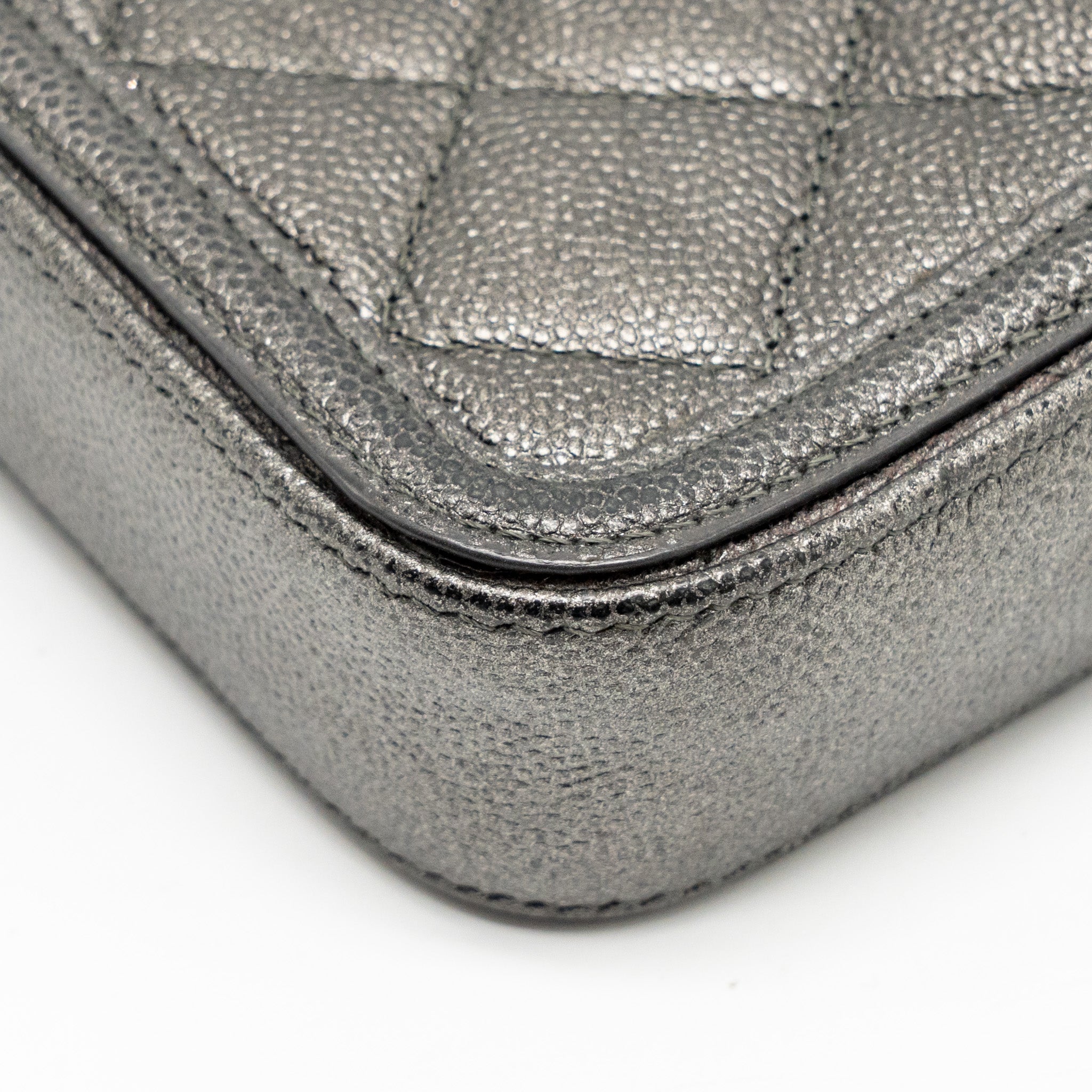 Chanel CC Filigree Double Zip Clutch with Chain Caviar Grey