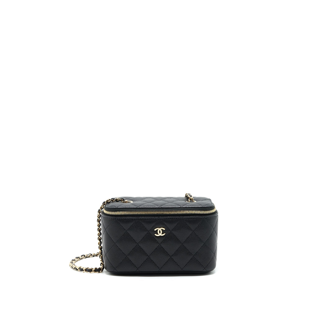 Chanel Caviar Long Vanity With Chain Caviar Black L