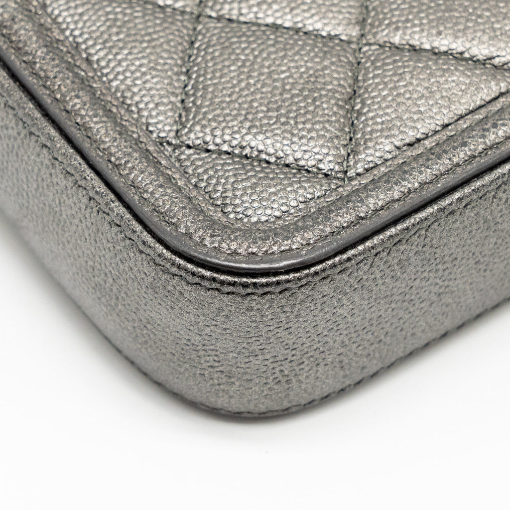 Chanel CC Filigree Double Zip Clutch with Chain Caviar Grey