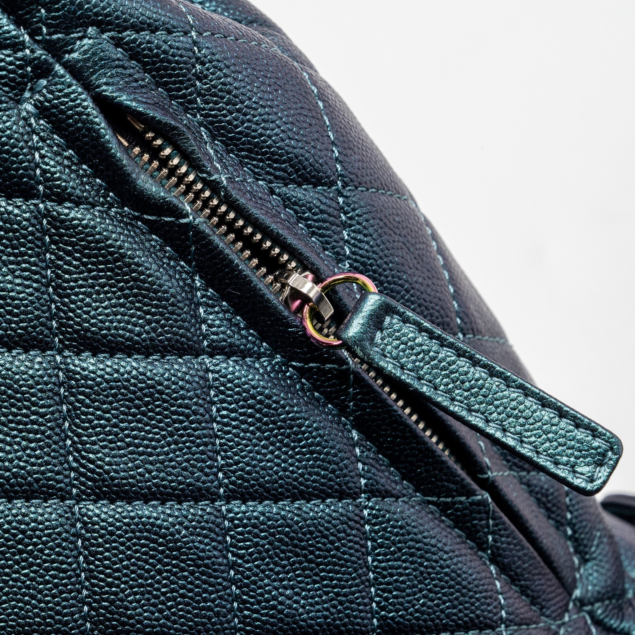 Chanel 18b Filigree Backpack Caviar Iridescent Dark Turquoise Multicolour Hardware