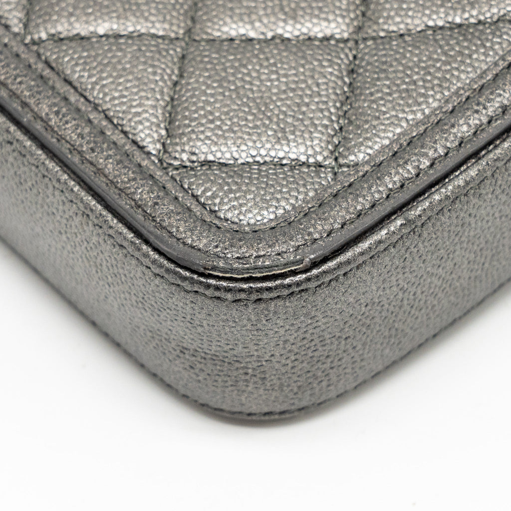 Chanel CC Filigree Double Zip Clutch with Chain Caviar Grey