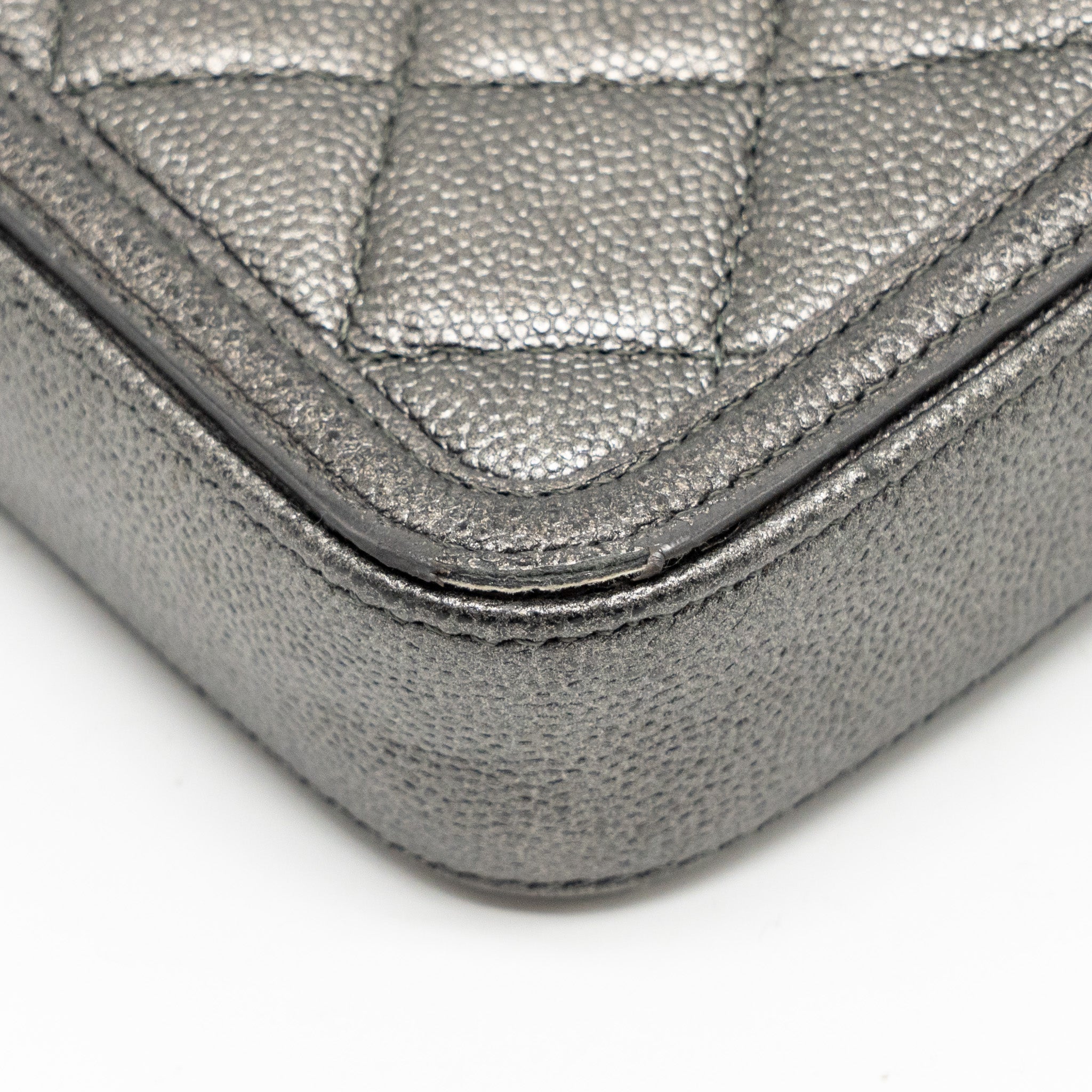 Chanel CC Filigree Double Zip Clutch with Chain Caviar Grey