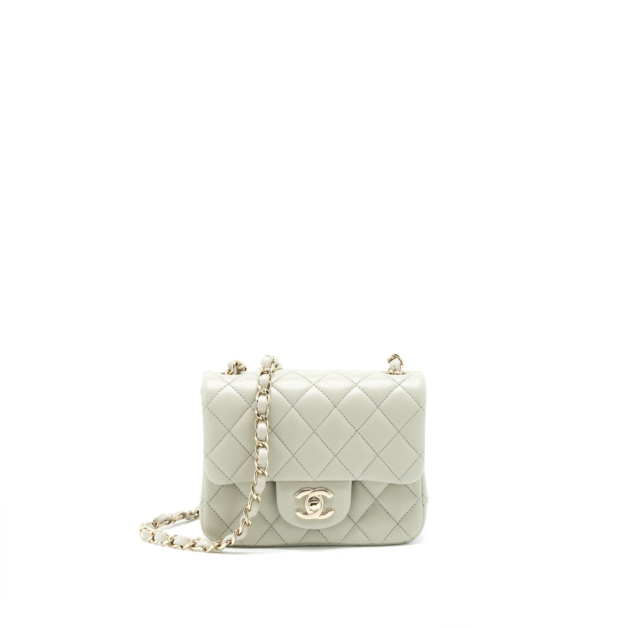 Chanel 22C Mini Square Flap Bag Lambskin Light Grey L